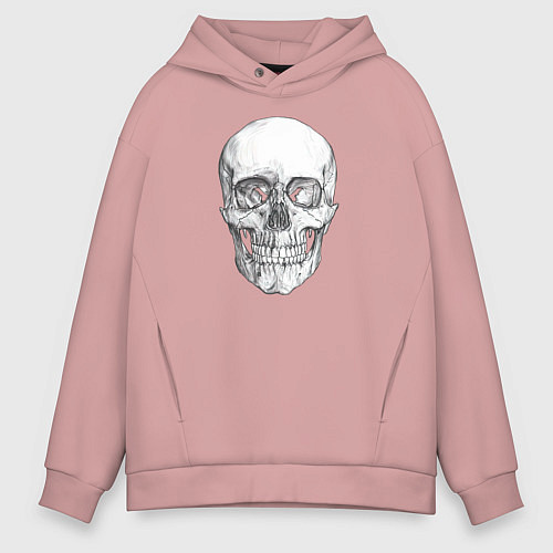 Мужское худи оверсайз Реалистичный рисунок Черепа / Пыльно-розовый – фото 1