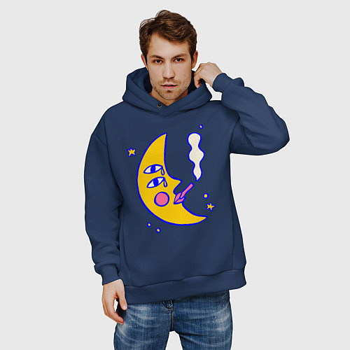 Мужское худи оверсайз ГРУСТНАЯ ЛУНА / Тёмно-синий – фото 3