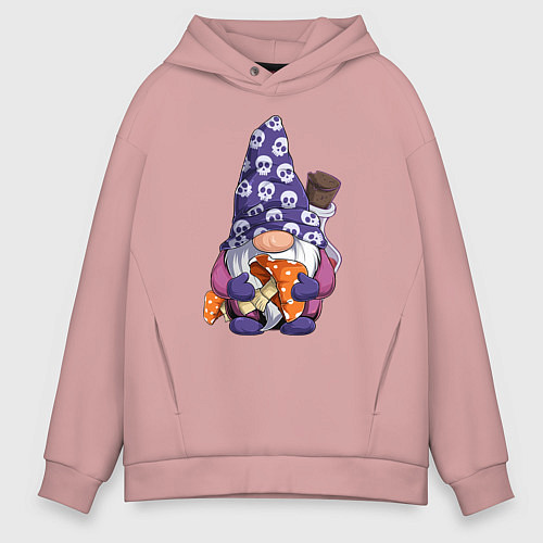 Мужское худи оверсайз Гном с мухомором / Пыльно-розовый – фото 1