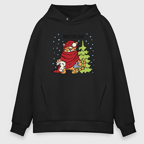 Мужское худи оверсайз Tiger Christmas / Черный – фото 1