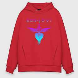 Толстовка оверсайз мужская BON JOVI NEON LOGO HEART, цвет: красный