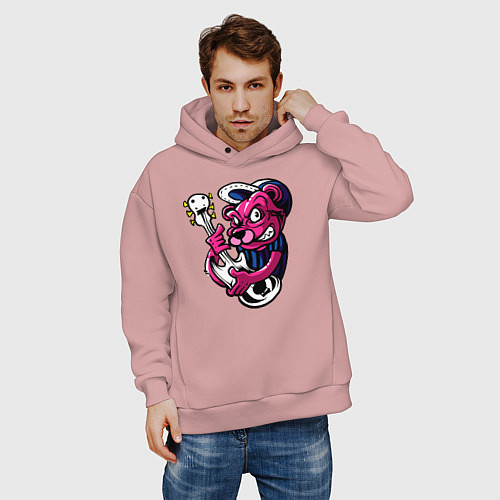 Мужское худи оверсайз Гитарист медведь / Пыльно-розовый – фото 3