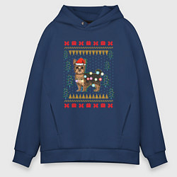 Толстовка оверсайз мужская Рождественский свитер Йоркшик, цвет: тёмно-синий