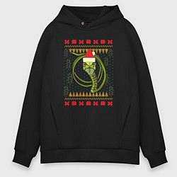 Толстовка оверсайз мужская Рождественский свитер Скептическая змея, цвет: черный