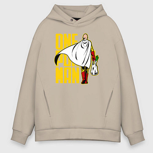 Мужское худи оверсайз Сайтама возвращается из супермаркета One Punch-Man / Миндальный – фото 1