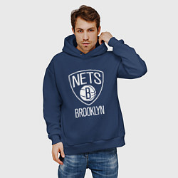 Толстовка оверсайз мужская Бруклин Нетс логотип, цвет: тёмно-синий — фото 2