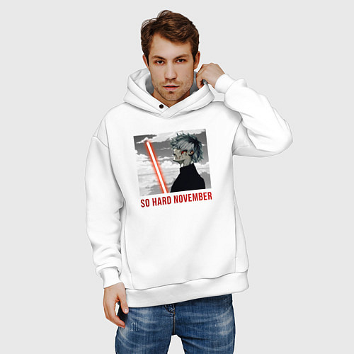 Мужское худи оверсайз Токийский Гуль NOVEMBER DARK / Белый – фото 3