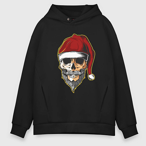 Мужское худи оверсайз Santa Skull / Черный – фото 1