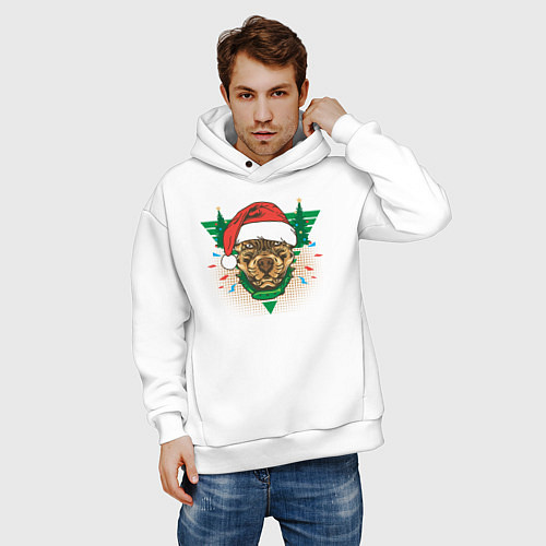 Мужское худи оверсайз Christmas Dog / Белый – фото 3