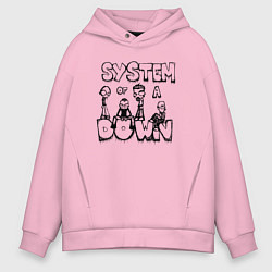 Толстовка оверсайз мужская Карикатура на группу System of a Down, цвет: светло-розовый