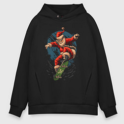 Толстовка оверсайз мужская Santa on a skateboard, цвет: черный