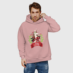 Толстовка оверсайз мужская Christmas Unicorn, цвет: пыльно-розовый — фото 2