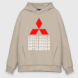 Толстовка оверсайз мужская MITSUBISHI МИЦУБИСИ МИТСУБИСИ МИЦУБИШИ LOGO STYLE, цвет: миндальный