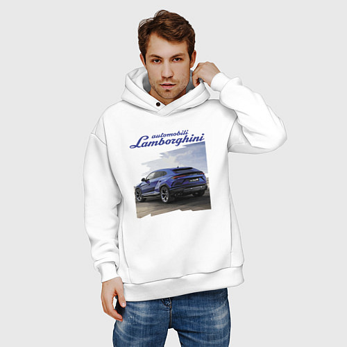 Мужское худи оверсайз Lamborghini Urus Sport / Белый – фото 3