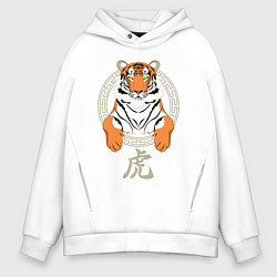 Толстовка оверсайз мужская Тигр в раме, цвет: белый
