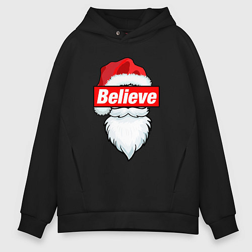 Мужское худи оверсайз I Believe In Santa Я Верю В Санту / Черный – фото 1