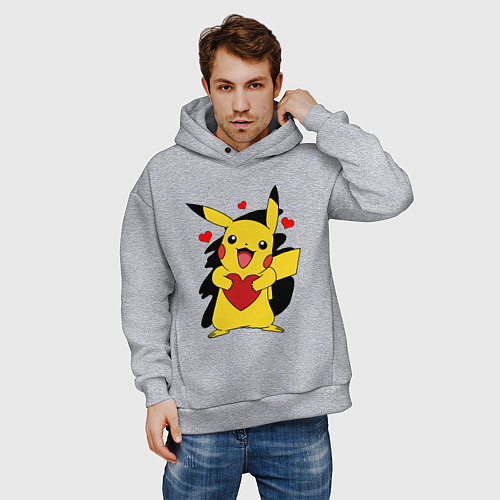 Мужское худи оверсайз ПИКАЧУ И СЕРДЕЧКО POKENON PIKACHU LOVE / Меланж – фото 3