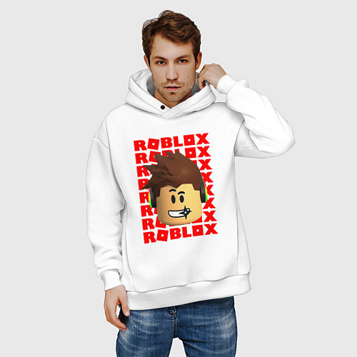 Мужское худи оверсайз ROBLOX RED LOGO LEGO FACE / Белый – фото 3