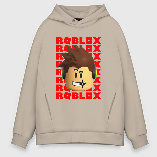 Мужское худи оверсайз ROBLOX RED LOGO LEGO FACE / Миндальный – фото 1