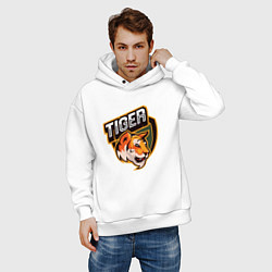 Толстовка оверсайз мужская Тигр Tiger логотип, цвет: белый — фото 2