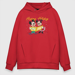 Толстовка оверсайз мужская Happy Holoday Mouse, цвет: красный