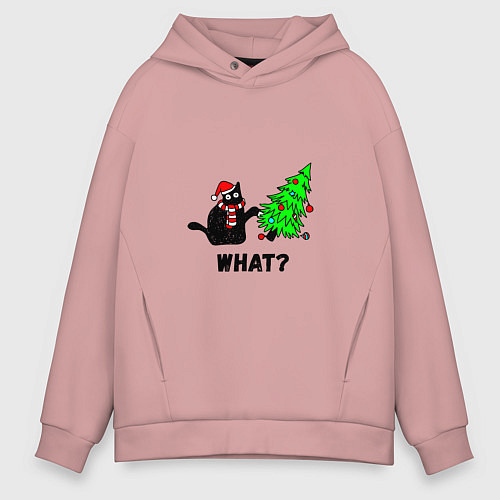 Мужское худи оверсайз Кот роняет елку / Пыльно-розовый – фото 1