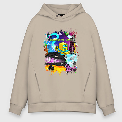 Мужское худи оверсайз Geometry Dash: Pixel Logo / Миндальный – фото 1