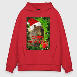 Толстовка оверсайз мужская Капибара happy new year capybara новый год, цвет: красный