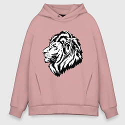 Толстовка оверсайз мужская Лев в наушниках, цвет: пыльно-розовый