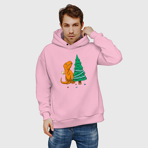 Мужское худи оверсайз Новогодние проблемы Рекса / Светло-розовый – фото 3