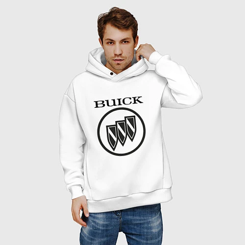 Мужское худи оверсайз Buick Black and White Logo / Белый – фото 3