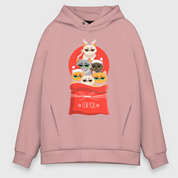 Толстовка оверсайз мужская Christmas Cats, цвет: пыльно-розовый