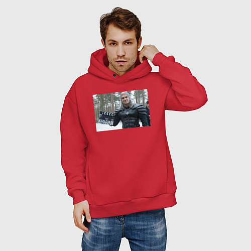 Мужское худи оверсайз ВЕДЬМАК ЗА КАДРОМ / Красный – фото 3