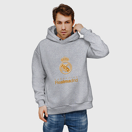 Мужское худи оверсайз Real Madrid Logo / Меланж – фото 3