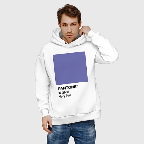 Мужское худи оверсайз Цвет Pantone 2022 года - Very Peri / Белый – фото 3