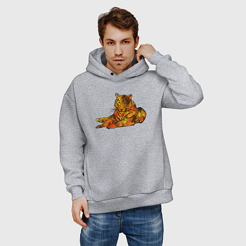 Мужское худи оверсайз Акварельный тигр 2022 / Меланж – фото 3