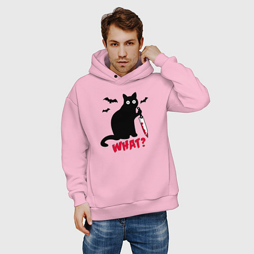 Мужское худи оверсайз What? Кот маньяк / Светло-розовый – фото 3