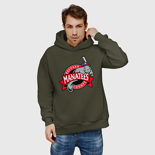 Мужское худи оверсайз Brevard County Manatees - baseball team / Хаки – фото 3