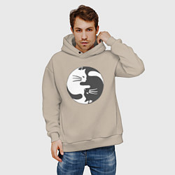 Толстовка оверсайз мужская Коты инь янь 01, цвет: миндальный — фото 2