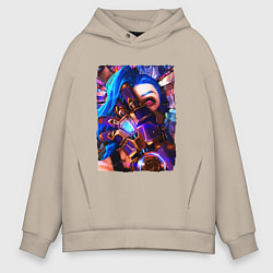 Толстовка оверсайз мужская ARCANE LOL JINX FACE LEAGUE OF LEGENDS, цвет: миндальный