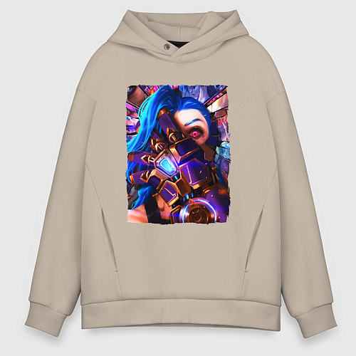 Мужское худи оверсайз ARCANE LOL JINX FACE LEAGUE OF LEGENDS / Миндальный – фото 1