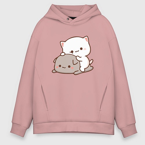 Мужское худи оверсайз Котики играют 02 / Пыльно-розовый – фото 1