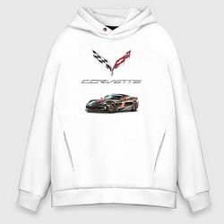 Толстовка оверсайз мужская Chevrolet Corvette - Motorsport racing team, цвет: белый