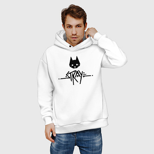 Мужское худи оверсайз Stray: Black Logo / Белый – фото 3