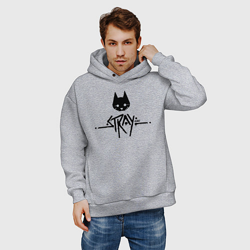 Мужское худи оверсайз Stray: Black Logo / Меланж – фото 3