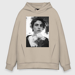 Толстовка оверсайз мужская Timothee Chalamet с розами, цвет: миндальный