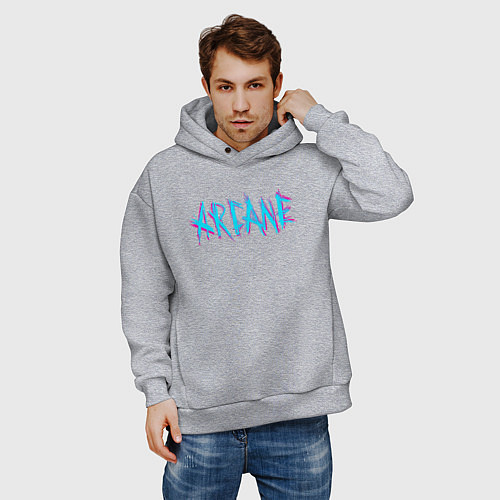 Мужское худи оверсайз ARCANE LEAGUE OF LEGENDS NEON LOGO / Меланж – фото 3