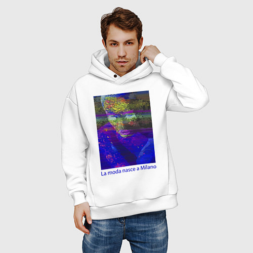 Мужское худи оверсайз La moda nasce a Milano / Белый – фото 3
