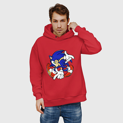 Мужское худи оверсайз Blue Hedgehog / Красный – фото 3