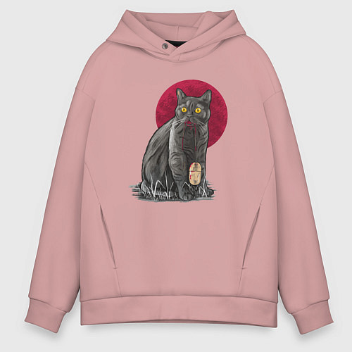 Мужское худи оверсайз Кот программист и мышка / Пыльно-розовый – фото 1